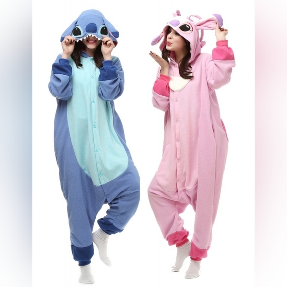 NEW STITCH and ANGEL Couples Costumes Halloween Friends Onesie Pajama PJ Set M L - Picture 1 of 11